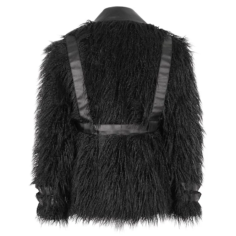 Herren-Punk-Jacke aus Kunstpelz mit Umlegekragen