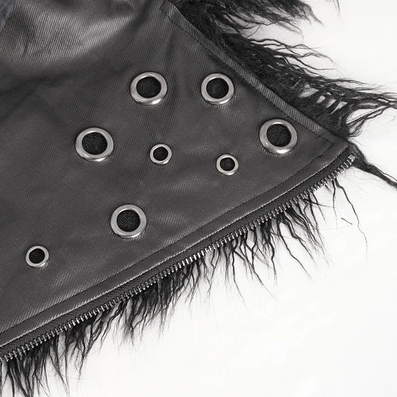 Herren-Punk-Jacke aus Kunstpelz mit Umlegekragen