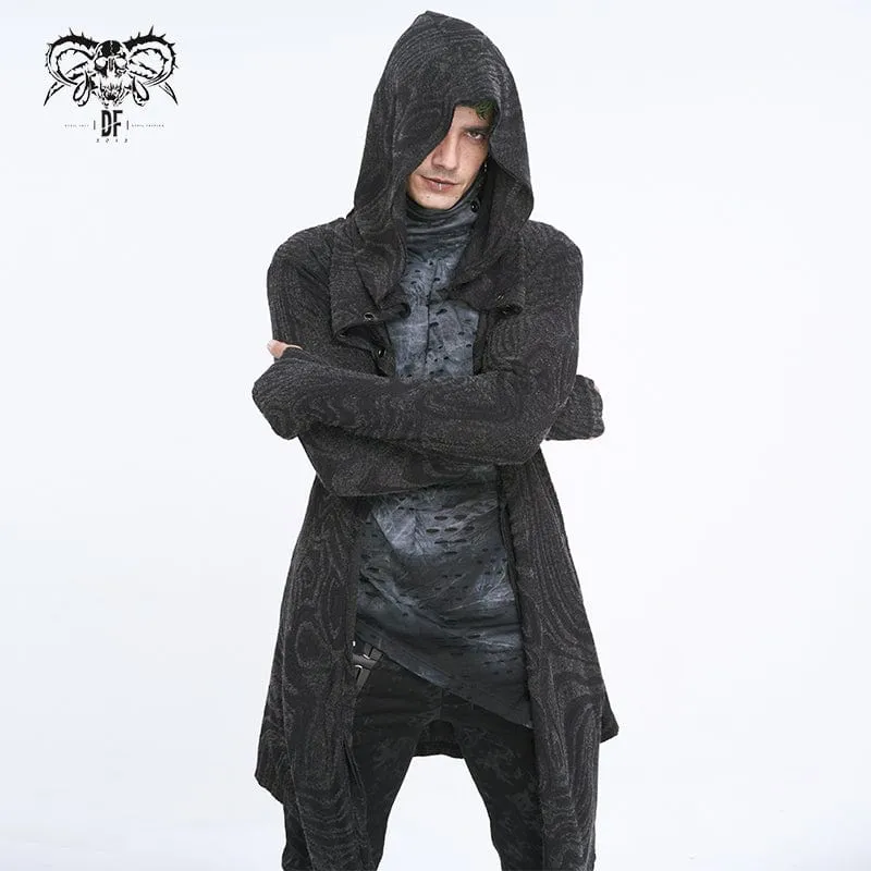 Unregelmäßiger Gothic-Mehrkettenmantel für Herren mit Kapuze in Schwarz
