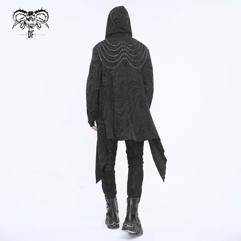 Unregelmäßiger Gothic-Mehrkettenmantel für Herren mit Kapuze in Schwarz