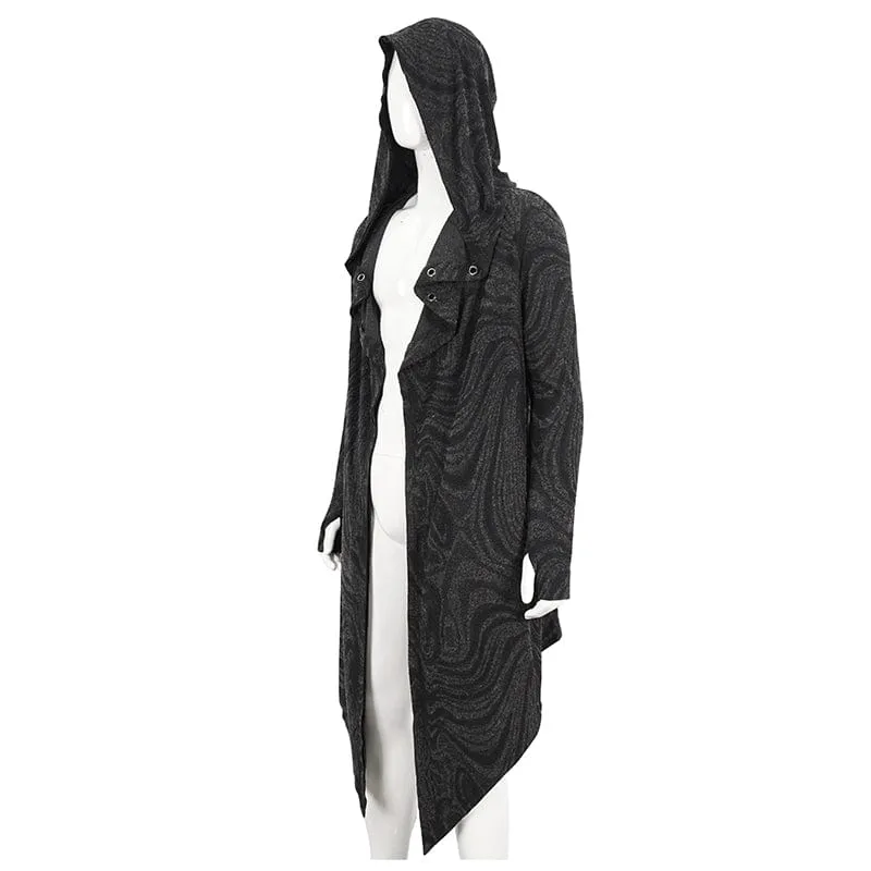 Unregelmäßiger Gothic-Mehrkettenmantel für Herren mit Kapuze in Schwarz