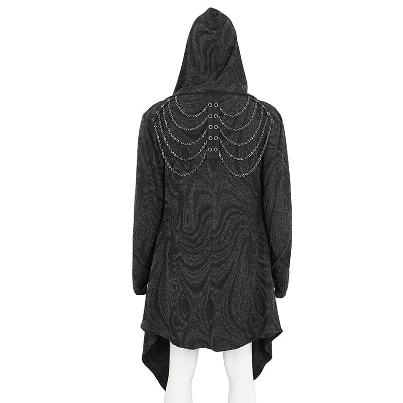 Unregelmäßiger Gothic-Mehrkettenmantel für Herren mit Kapuze in Schwarz