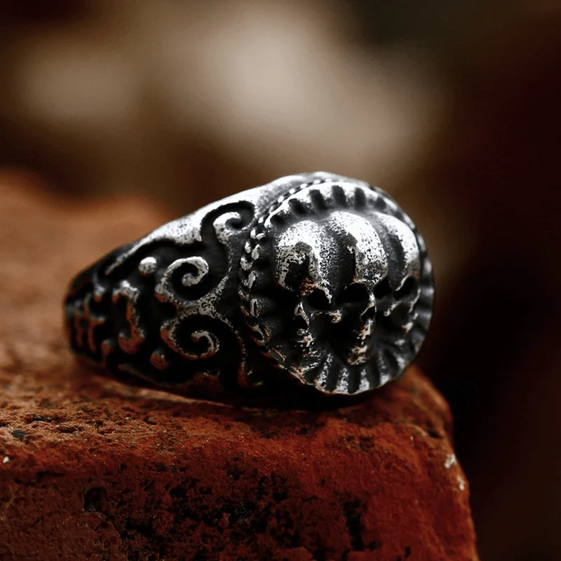 Herren Punk Skull Distressed Ring