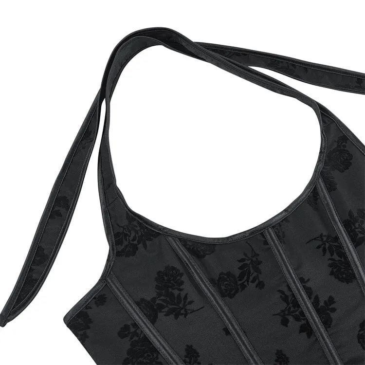 Gothic-Blumendruck-Neckholder-Vollbrustkorsett für Damen
