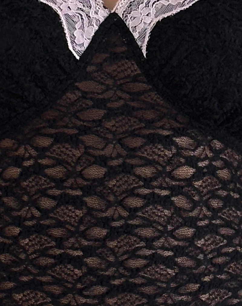 Chantal-Spitzen-Top in Schwarz mit rosa Zierleiste