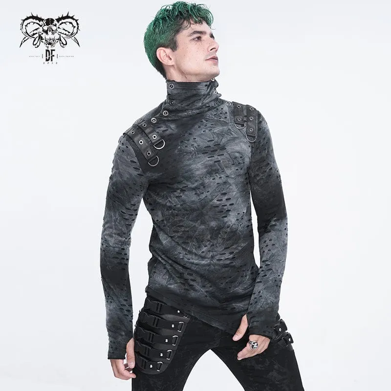 Herren-Punk-Hemd mit unregelmäßigem Stehkragen und Rissen