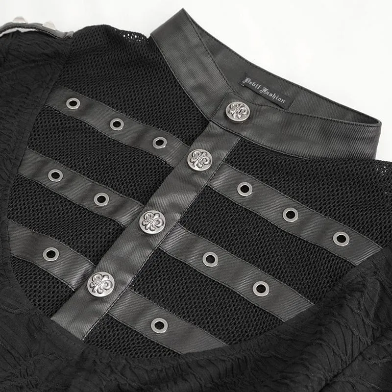 Herren-Punk-Stehkragen-Mesh-Splice-Hemd