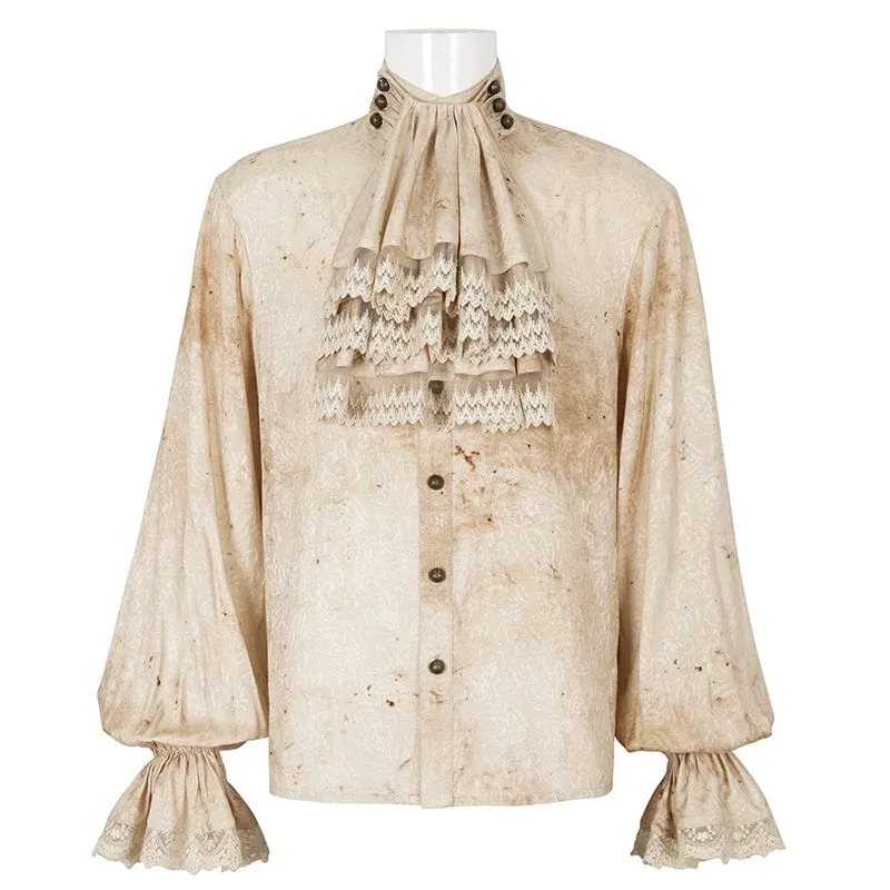 Herren-Hemd im Gothic-Stil mit Puffärmeln, Stehkragen und Krawatte