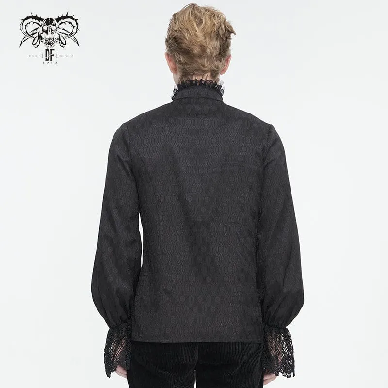 Herren-Gothic-Hemd mit Stehkragen, Puffärmeln und Spitzenspleißen