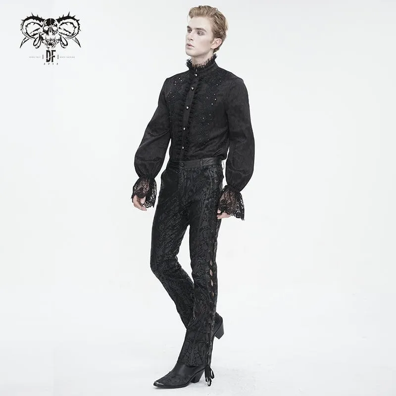 Herren-Gothic-Hemd mit Stehkragen, Puffärmeln und Spitzenspleißen