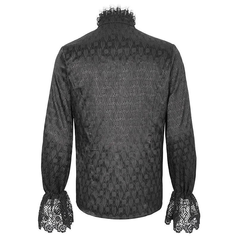 Herren-Gothic-Hemd mit Stehkragen, Puffärmeln und Spitzenspleißen