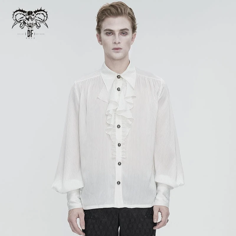 Herren-Hemd im Gothic-Stil mit Puffärmeln und gerüschter Spitze in Weiß