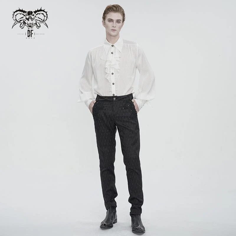 Herren-Hemd im Gothic-Stil mit Puffärmeln und gerüschter Spitze in Weiß