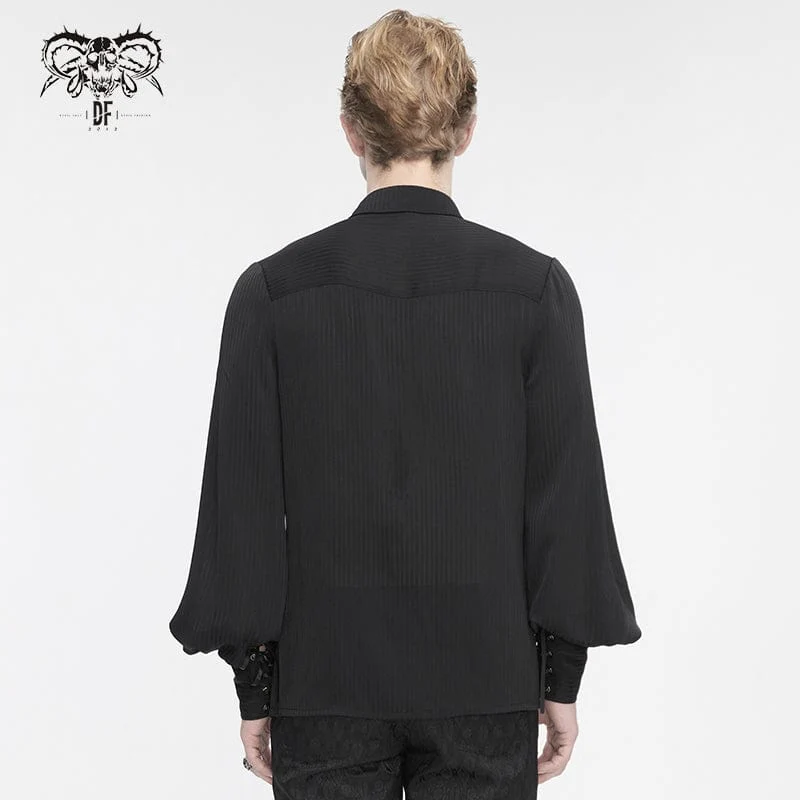 Herren-Hemd im Gothic-Stil mit Puffärmeln und gerüschter Spitze in Schwarz