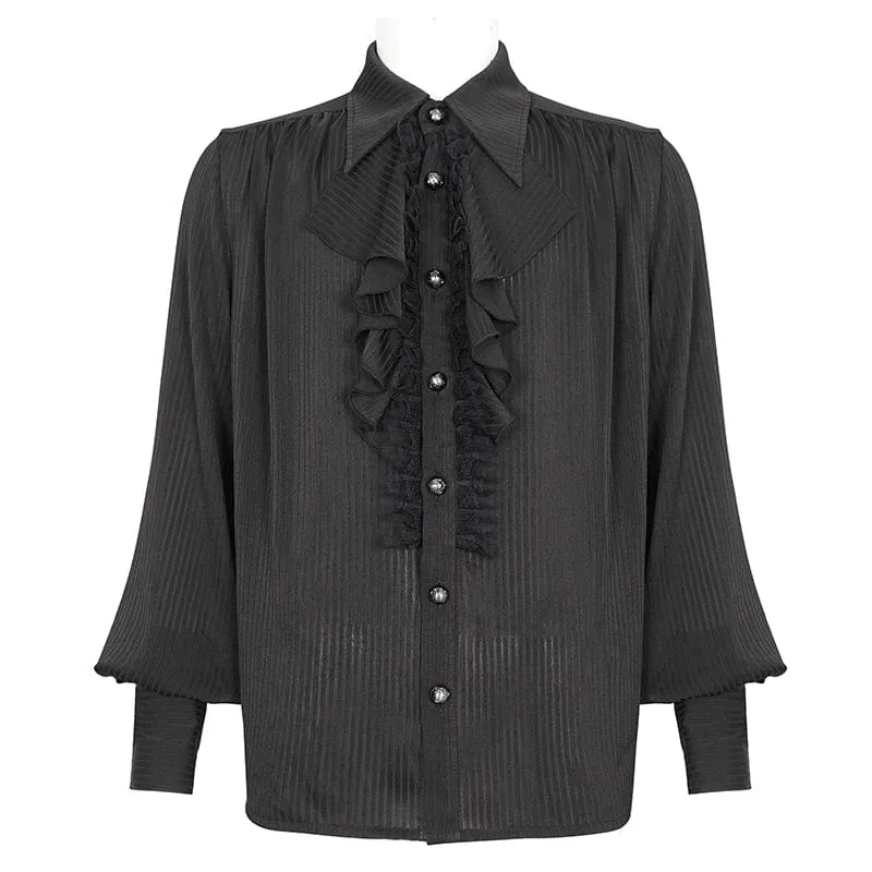 Herren-Hemd im Gothic-Stil mit Puffärmeln und gerüschter Spitze in Schwarz