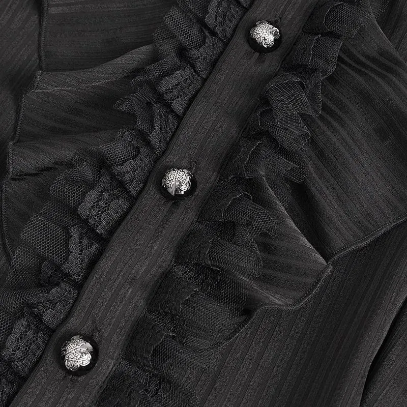 Herren-Hemd im Gothic-Stil mit Puffärmeln und gerüschter Spitze in Schwarz