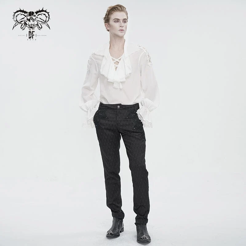 Herren-Hemd im Gothic-Stil mit Rüschenkragen und Puffärmeln in Weiß