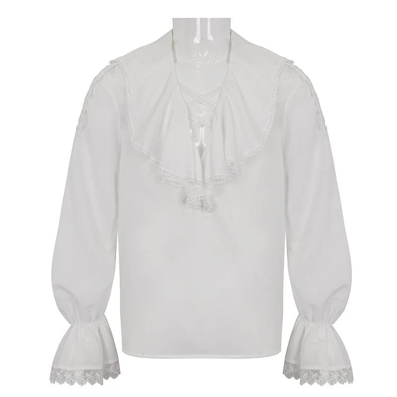 Herren-Hemd im Gothic-Stil mit Rüschenkragen und Puffärmeln in Weiß