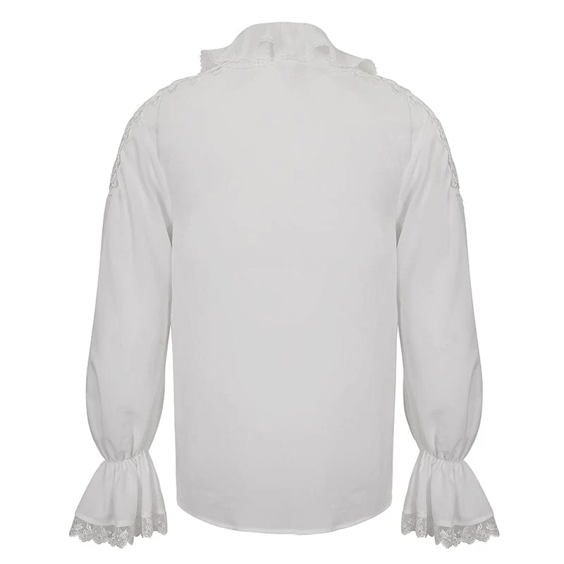 Herren-Hemd im Gothic-Stil mit Rüschenkragen und Puffärmeln in Weiß