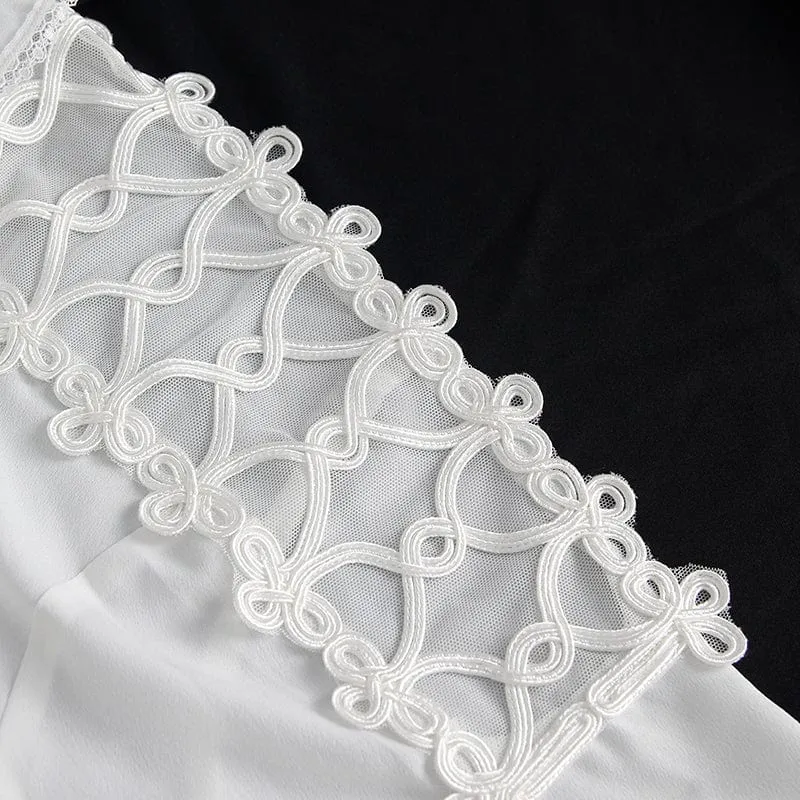 Herren-Hemd im Gothic-Stil mit Rüschenkragen und Puffärmeln in Weiß