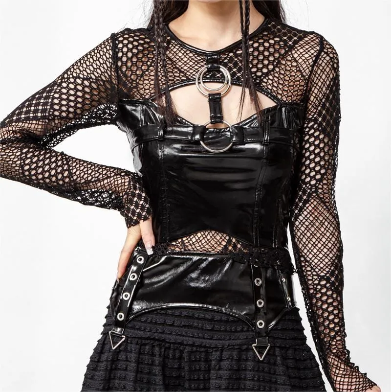 Damen Gothic Mesh Splice Langarmshirt