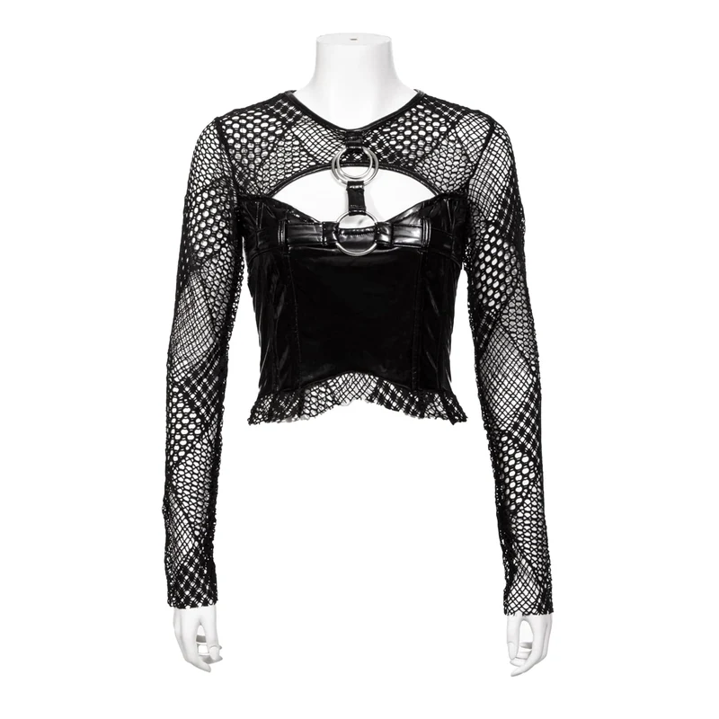 Damen Gothic Mesh Splice Langarmshirt