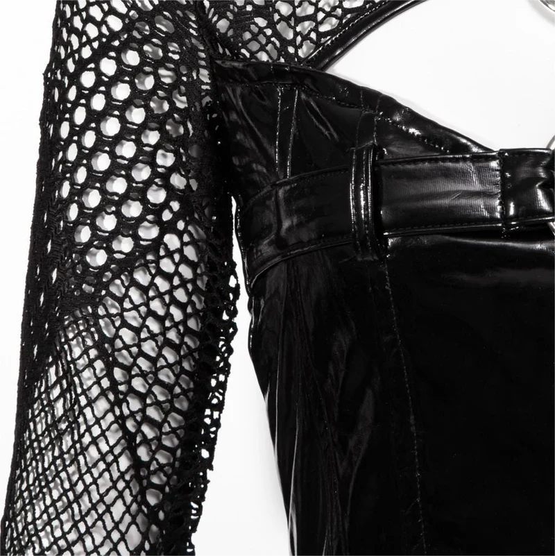 Damen Gothic Mesh Splice Langarmshirt