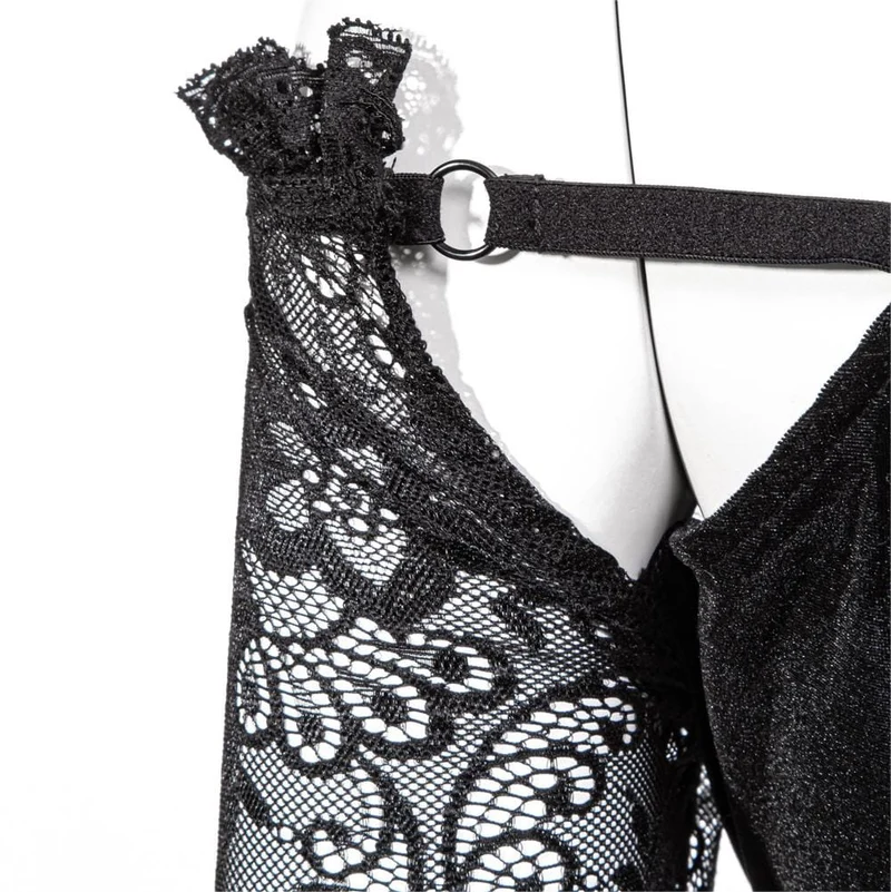 Damen Gothic Neckholder-Spitzen-Crop-Top mit langen Ärmeln