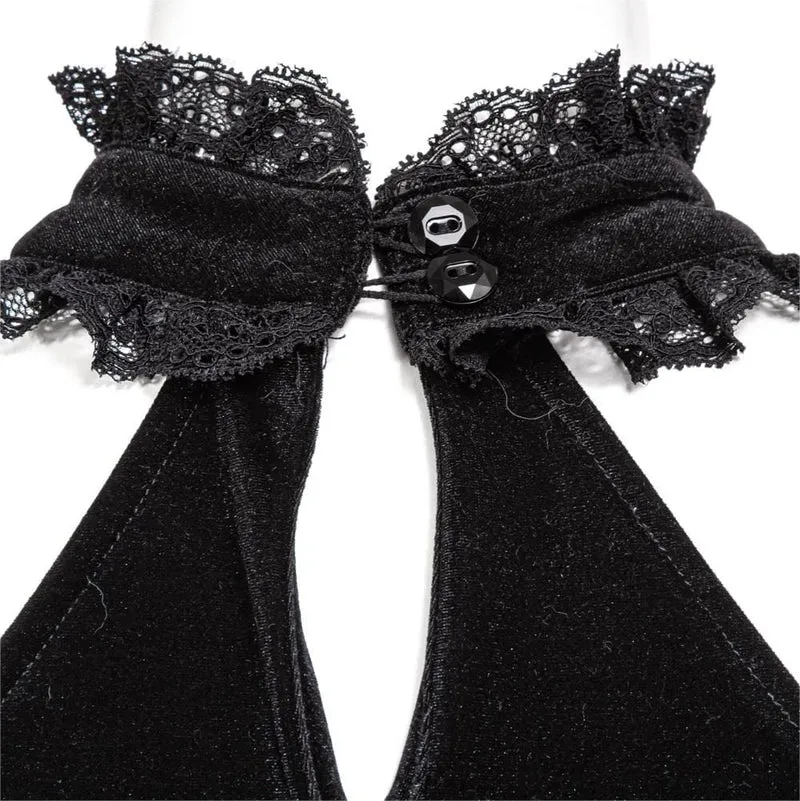 Damen Gothic Neckholder-Spitzen-Crop-Top mit langen Ärmeln