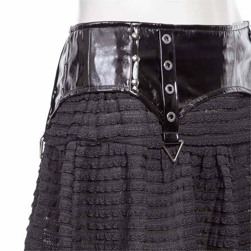 Kurzer Rock aus Kunstleder mit Punk-Splice-Streifen für Damen