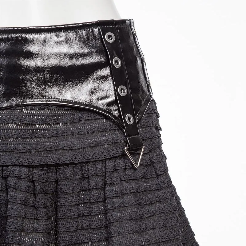 Kurzer Rock aus Kunstleder mit Punk-Splice-Streifen für Damen