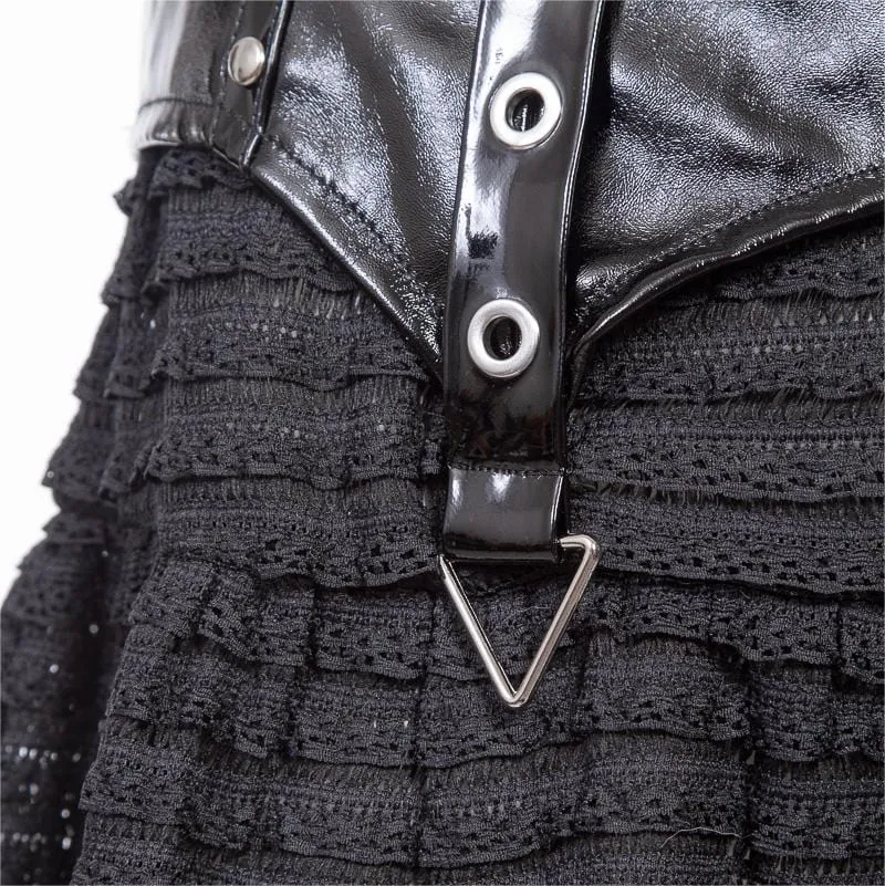 Kurzer Rock aus Kunstleder mit Punk-Splice-Streifen für Damen