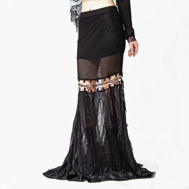 Langer Gothic-Rock mit Ausschnitt und Spleißen für Damen