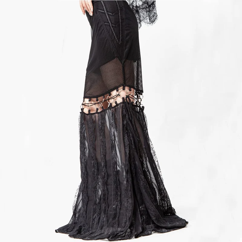 Langer Gothic-Rock mit Ausschnitt und Spleißen für Damen