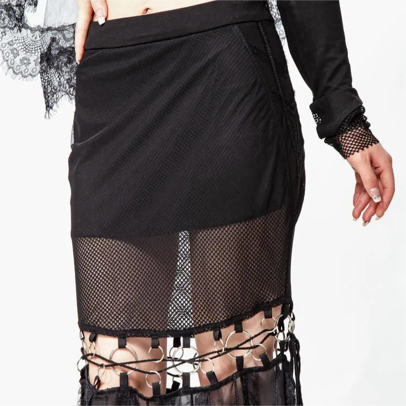Langer Gothic-Rock mit Ausschnitt und Spleißen für Damen