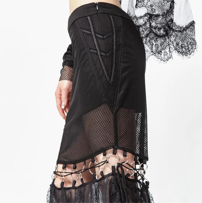 Langer Gothic-Rock mit Ausschnitt und Spleißen für Damen
