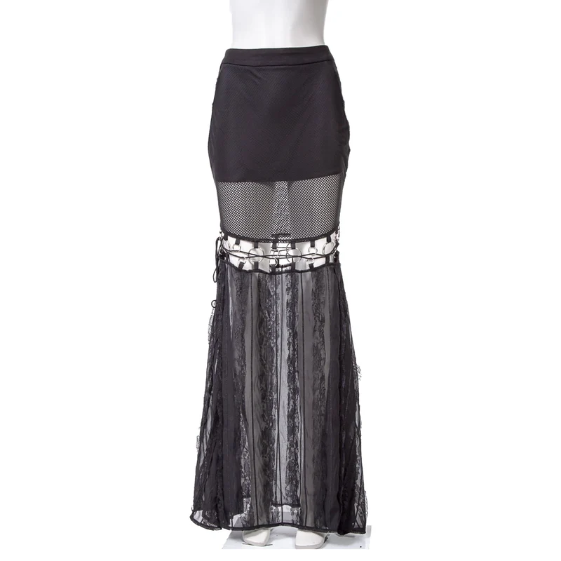 Langer Gothic-Rock mit Ausschnitt und Spleißen für Damen