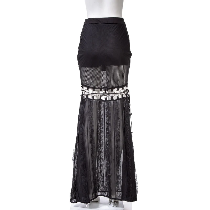 Langer Gothic-Rock mit Ausschnitt und Spleißen für Damen