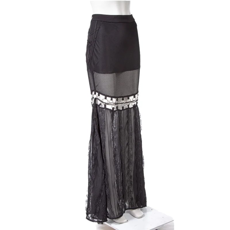 Langer Gothic-Rock mit Ausschnitt und Spleißen für Damen
