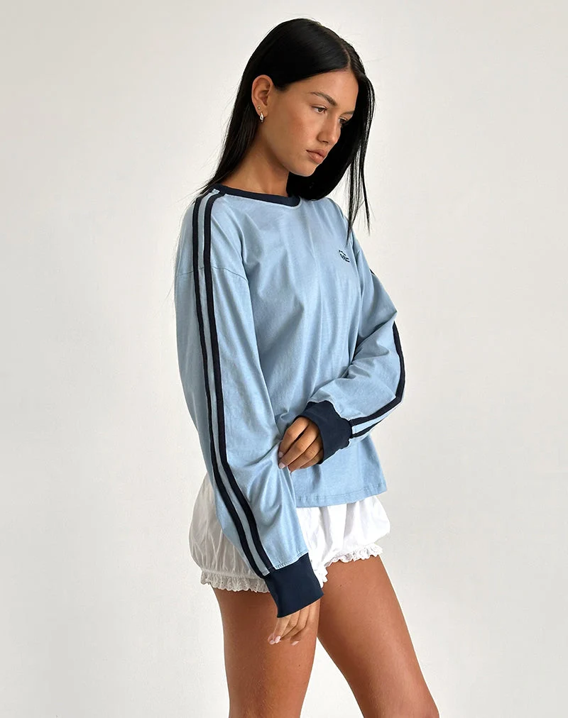Prata Langarm-Top in Nantucket Blau mit marineblauer Borte