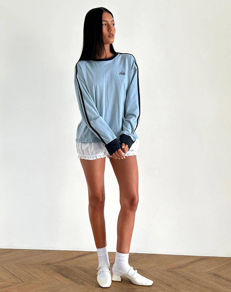 Prata Langarm-Top in Nantucket Blau mit marineblauer Borte
