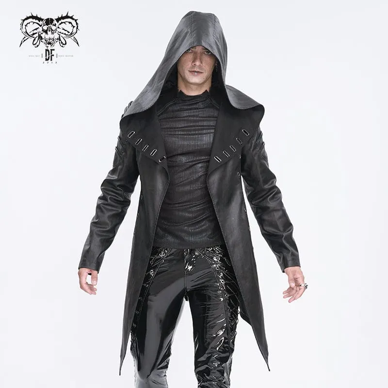Herren-Gothic-Jacke mit unregelmäßigen Ösen und Kapuze