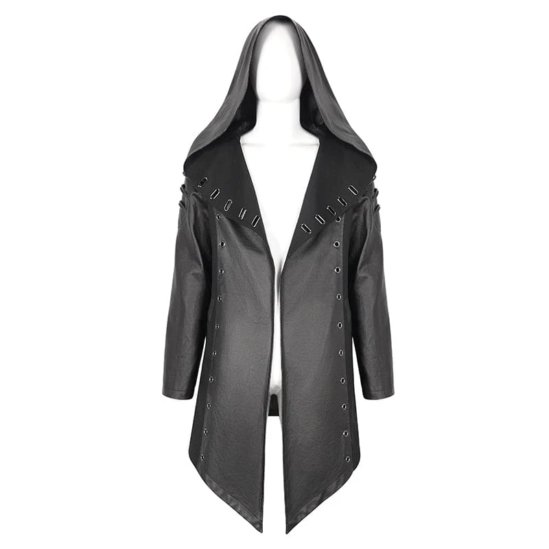 Herren-Gothic-Jacke mit unregelmäßigen Ösen und Kapuze