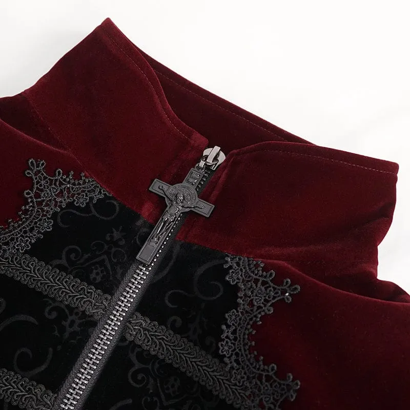 Herren Gothic Stehkragen Spitzenspleiß Schwalbenschwanzmantel Rot