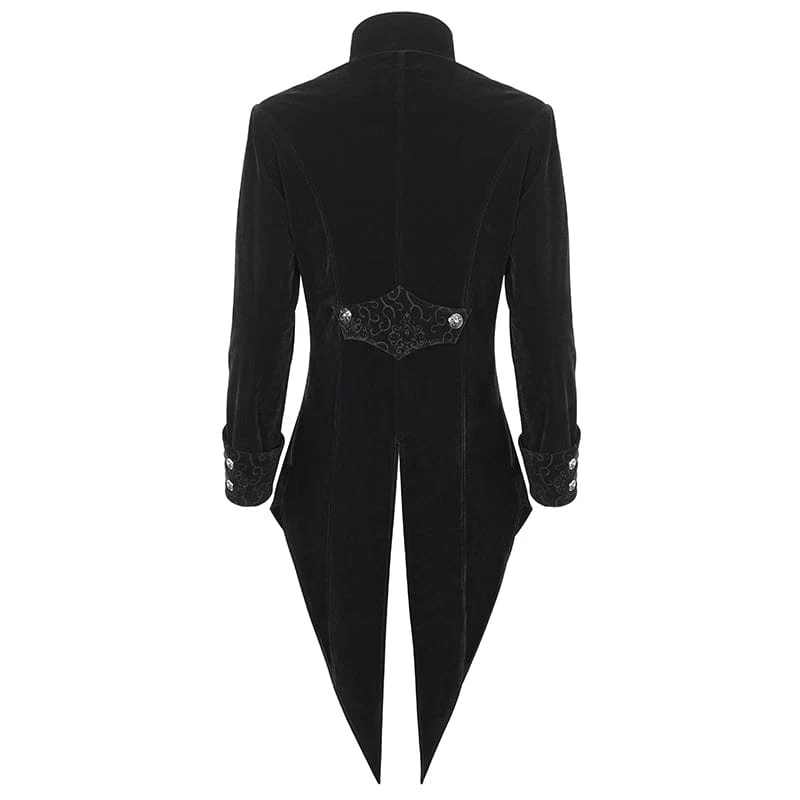 Herren Gothic-Mantel mit Stehkragen und Spitzenspleiß, Schwalbenschwanz, Schwarz