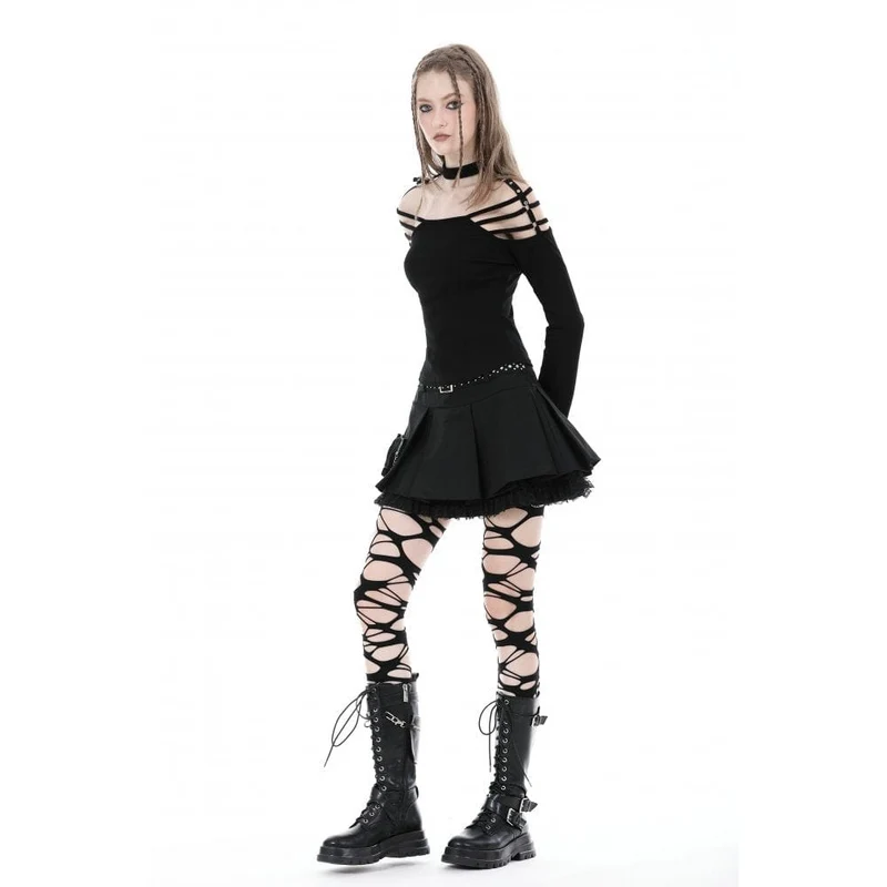 Schulterfreie Punk-Bluse mit Schnalle für Damen
