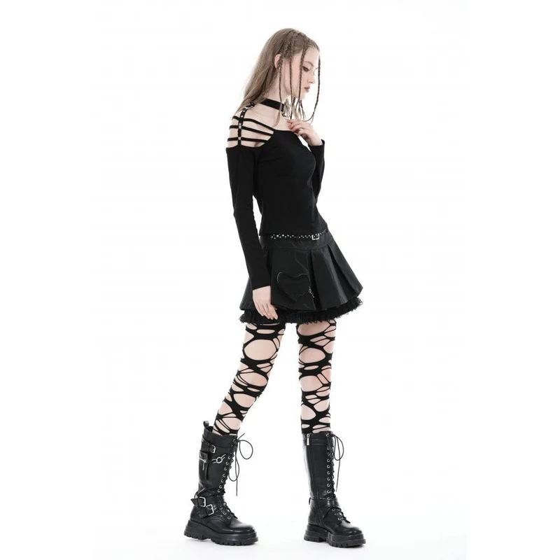 Schulterfreie Punk-Bluse mit Schnalle für Damen