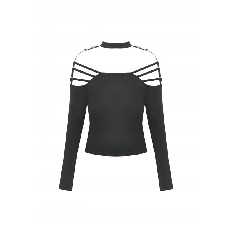 Schulterfreie Punk-Bluse mit Schnalle für Damen