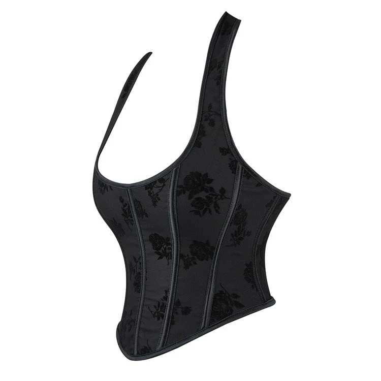 Gothic Rose besticktes Neckholder-Vollbrustkorsett für Damen