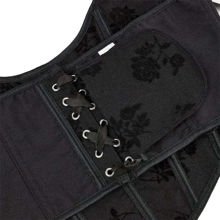 Gothic Rose besticktes Neckholder-Vollbrustkorsett für Damen